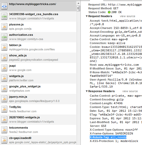 x-robots-tag for blogger
