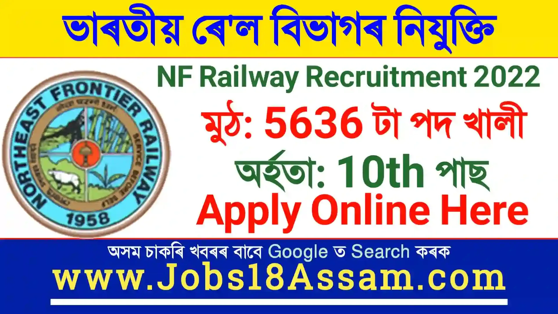 NF Railway Apprentice Recruitment 2022 - Apply Online for 5636 Vacancy | Candidates can Apply from 10th Standard