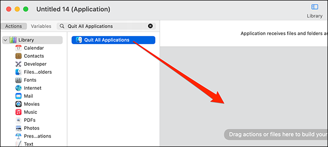 أضف "Quit All Applications" إلى سير عمل Automator.