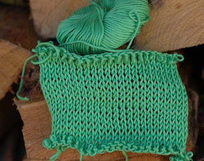 knitted swatch--spring green cotton