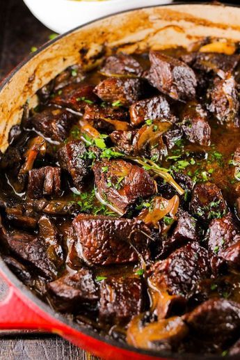 Fragrant mushrooms and tender meat are combine with fresh herbs to give this classic beef stew a gourmet twist.