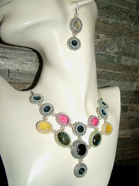 Colorful Gemstones - Beaded Bezel Cab Necklace