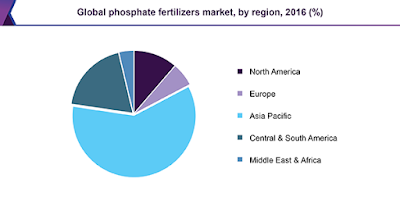 Global phosphate fertilizers market, by region, 2016 (%)