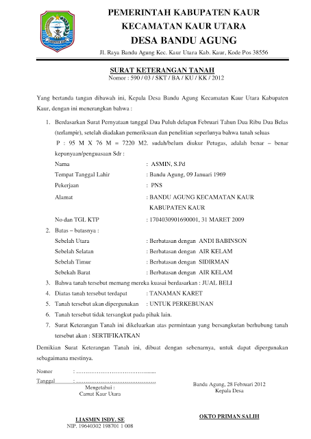 Contoh Surat Keterangan Riwayat Tanah Dari Desa Contoh Surat