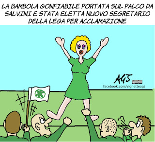 salvini, bambola gonfiabile, lega nord, satira, vignetta