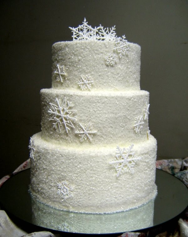 Here's another wedding cake decorated with the Sugar Snowflakes