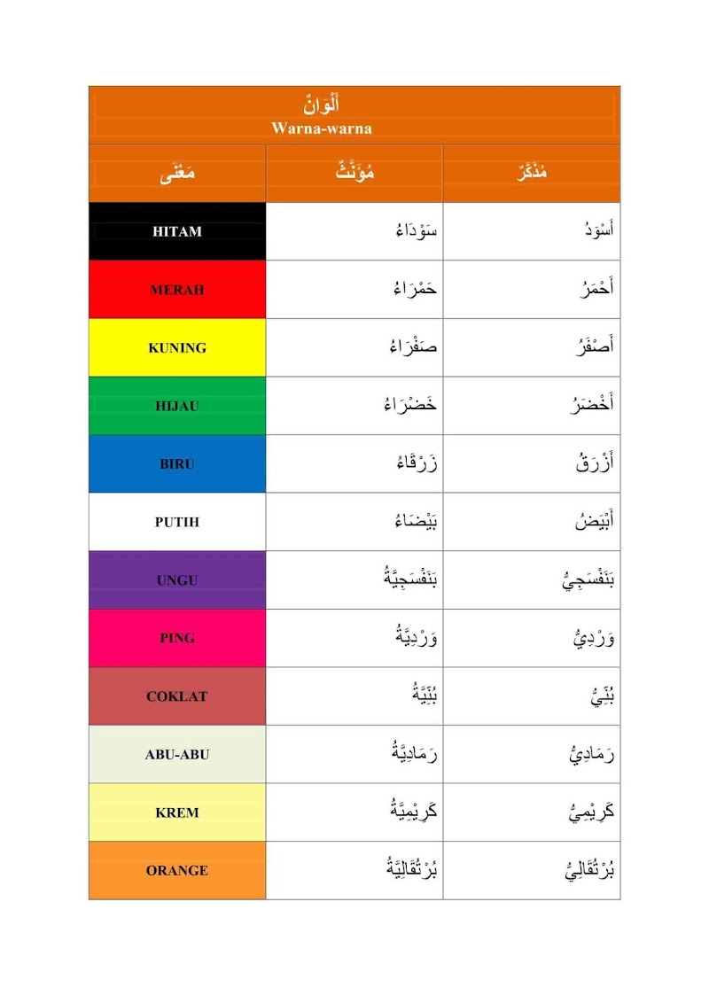 Top Konsep 50 Macam Warna Dalam Bahasa Arab