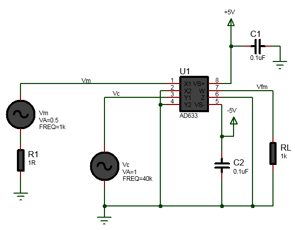 DSB-SC AM using AD633 circuit diagram