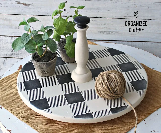 Photo of an upcycled and buffalo checked lazy Susan.