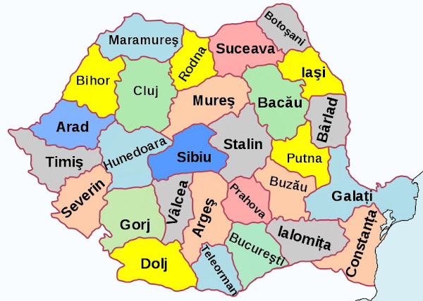Harta României între 1950-1952