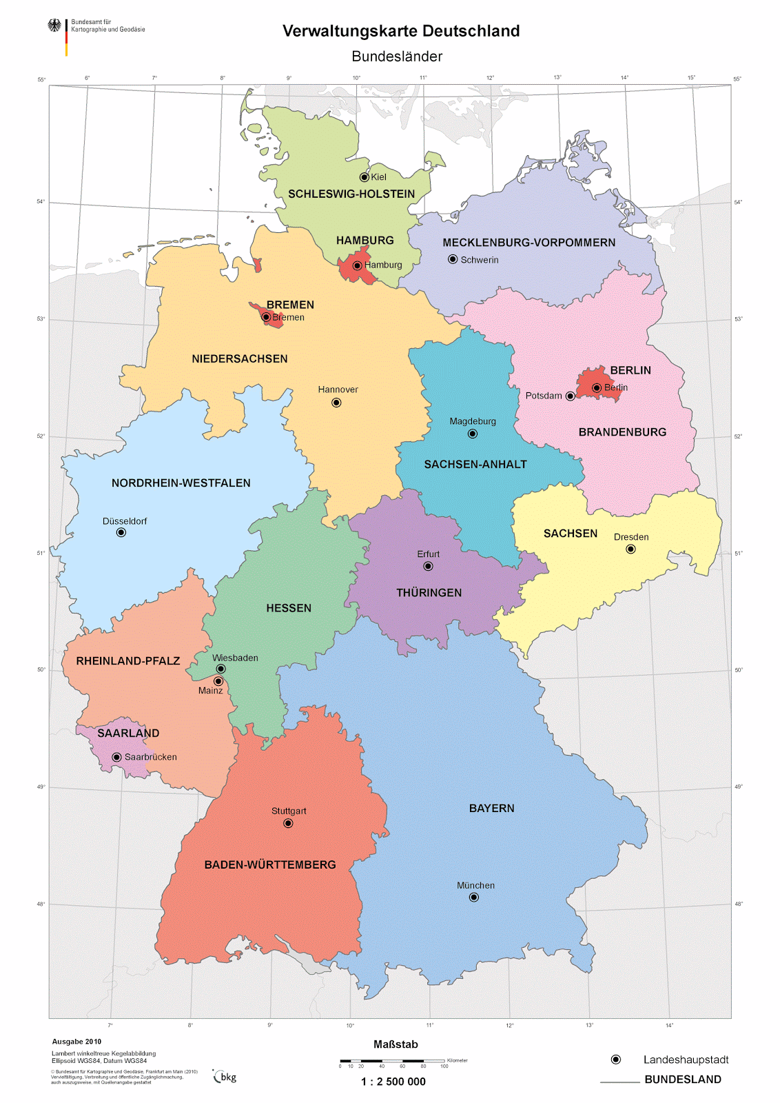 karte bundesländer zum ausdrucken Landkartenblog: Online: Verwaltungskarte Deutschland der Bundesländer