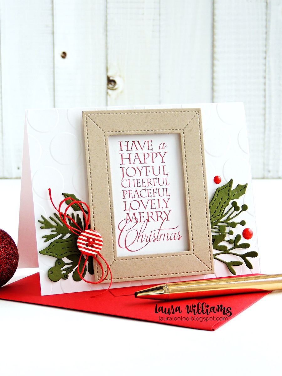 Have a Happy Joyful Cheerful Peaceful Lovely Merry Christmas - handmade holiday card making idea with Impression Obsession stamps and diecutting #iostamps #christmascards