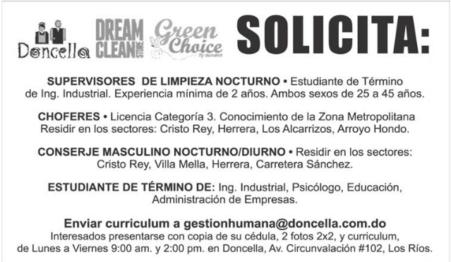 Empleo Doncella tiene varias vacantes en diferentes áreas ¡Aplica!