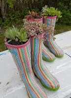 Turn colorful rain boots into garden planters!