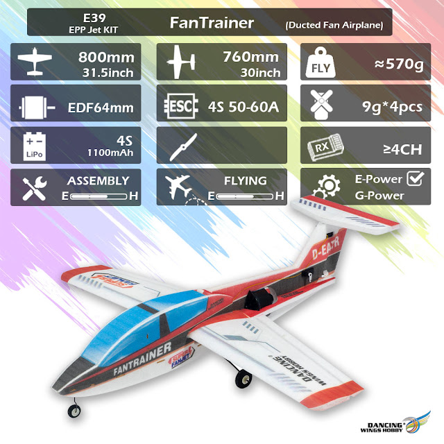 Dancing Wings Hobby E39 FanTrainer 800mm Wingspan 64mm Ducted Fan EDF Jet EPP RC Airplane KIT