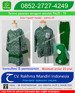 model seragam tpq– desain terbaru–seragam tpq batik warna hijau kombinasi polos -pakaian sekolah islam laki laki dan perempuan , desain anak anak dan remaja, baju madrasah tpq laki-laki model koko panjang, baju perempuan model tunik Panjang syari– celana kolor Panjang- kerudung warna hijau polos, jenis kain baju batik BSY polyester– celana American drill- fitur tekstur kain tebal, lembut, halus, pilihan motif banyak,  bordir gratis logo tpq- ongkir diskon special poduksi CV. Rakhma mandiri Indonesia KODE PRODUK BM-16