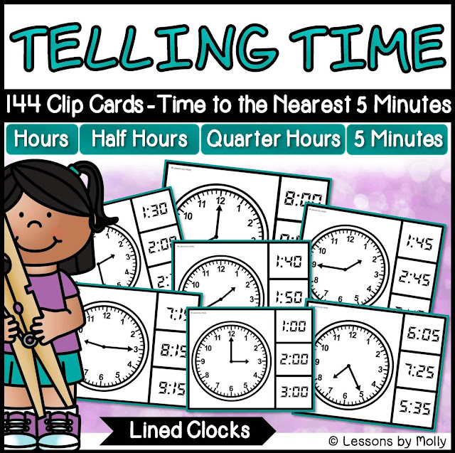 https://www.teacherspayteachers.com/Product/Telling-Time-to-the-Nearest-Five-Minutes-with-Analog-Clocks-Lined-2938025