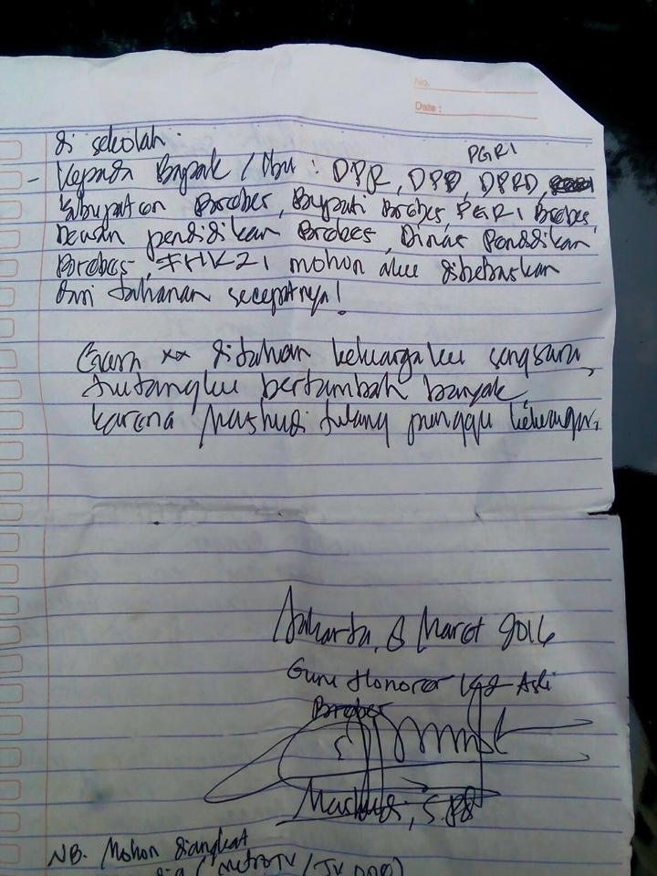 Surat Buat Pak MenPAN-RB dari Guru Honorer Mashudi, yang 