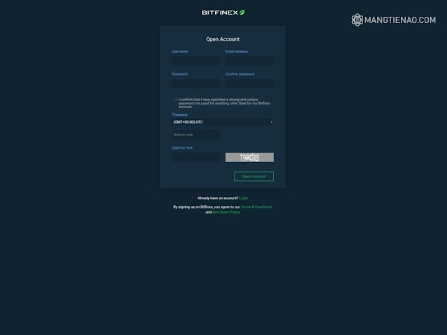 Đăng ký tài khoản sàn Bitfinex