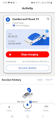 Ampcharge app information while charging