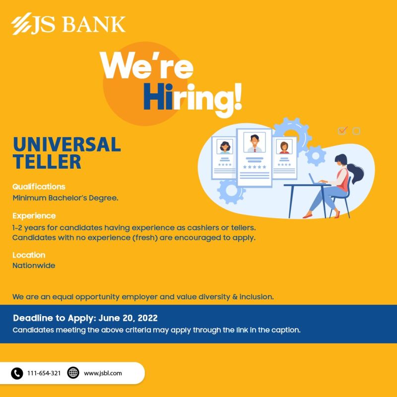 JS Bank Announced jobs For Universal Teller