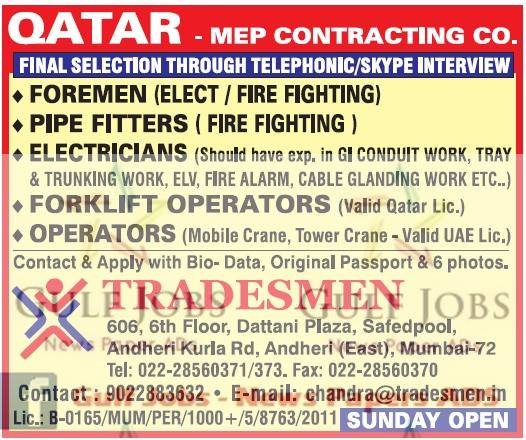 Contracting company jobs for Qatar