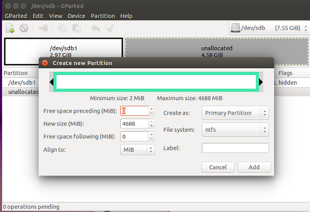 create new partion usb