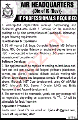 Latest Air Headquarters IT Posts Islamabad 2022