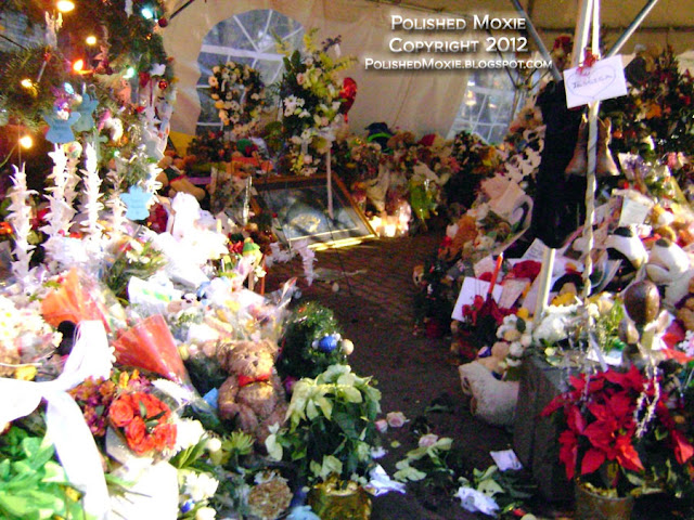 Image of more keepsakes within a Sandy Hook memorial.