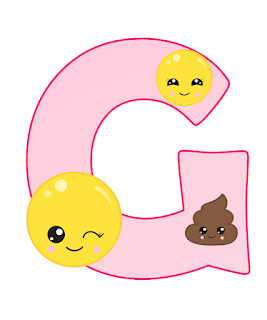 Abecedario Rosa con Emojis, con Números. Pink Alphabet with Emojis, with Numbers.