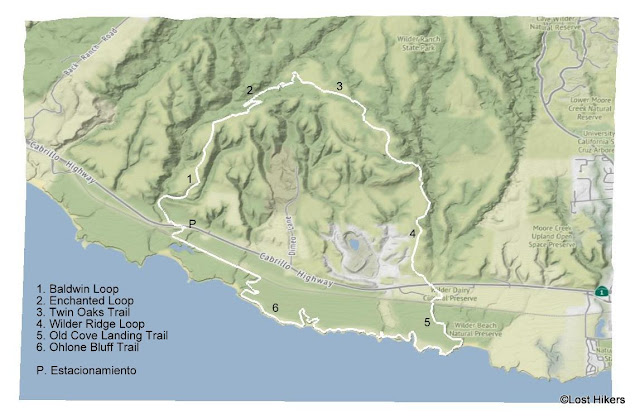 Map of trails hiked in Wilder Ranch State Park by Lost Hikers