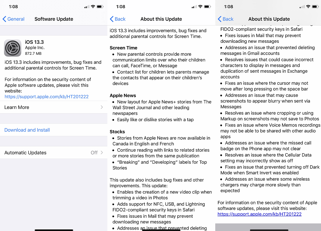 iOS 13.3 Features Changelog