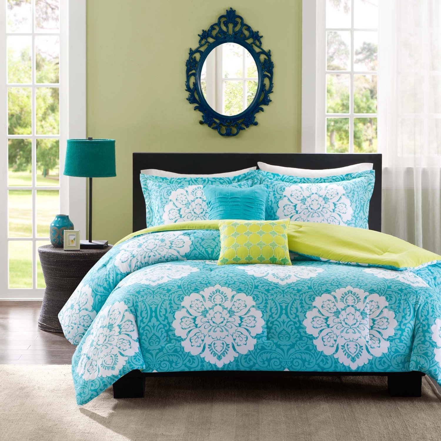 Turquoise Blue and Lime Green Bedding Sets