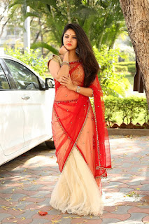 Gayathri Suresh Photos in White And Red Half Saree Pics