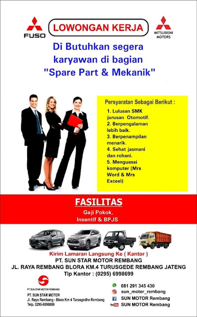 Lowongan Kerja Karyawan Bagian Spare Part Dan Mekanik Mitsubishi Rembang