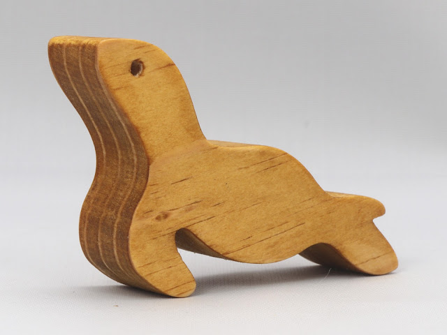 Wood Toy Seal Cutout, Handmade and  Finished With Amber Shellac, from the Itty Bitty Animals Collection