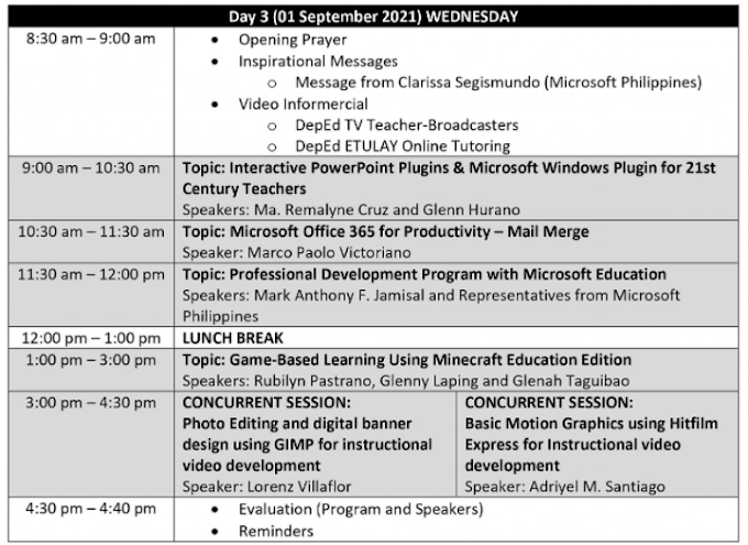 DAY 3 SESSION | SECOND DEPED VIRTUAL INSET | TOPICS & SPEAKERS | SEPTEMBER 1, 2021