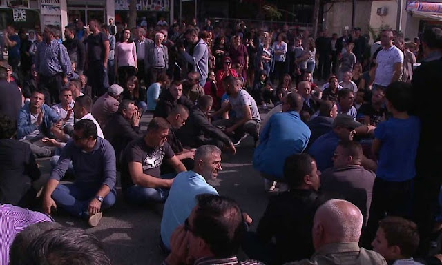 Protesters in the road