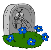 A cartoon of a mosquito's grave - his image is on the headstone.