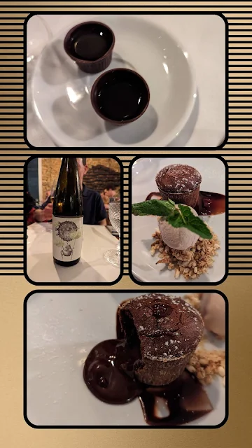 Collage of desserts and wine at Frade dos Mares in Lisbon in January