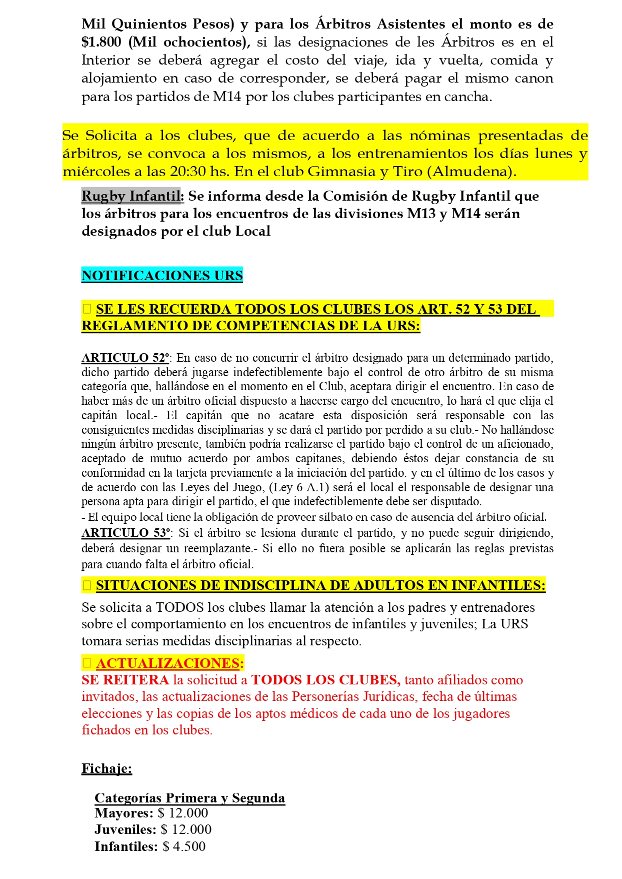 Boletín Oficial de la Unión de Rugby de Salta.