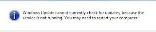 windows cannot currently check for update because the service not running 
