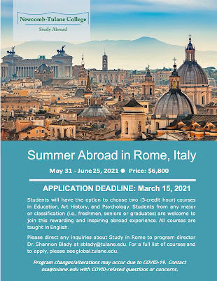 Sumer Abroad in Rome May 31-June25, 2021