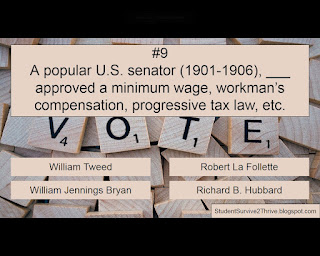 A popular U.S. senator (1901-1906), ___ approved a minimum wage, workman’s compensation, progressive tax law, etc. Answer choices include: William Tweed, Robert La Follette, William Jennings Bryan, Richard B. Hubbard