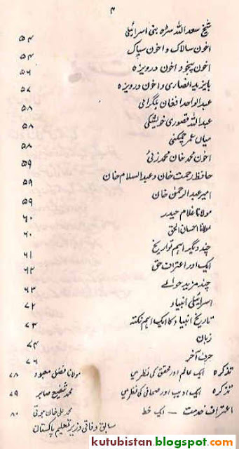 Contents of Afghanon Ki Nasli Tareekh Urdu Book\