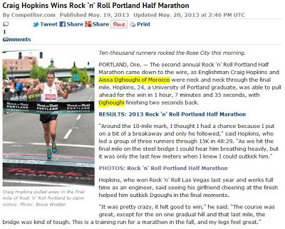 Aissa Dghoughi finished 2nd at the 2013 Rock 'n Roll marathon in Portland, Oregon.