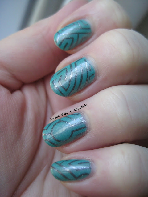 nail art stamping over Tonic Deep Sea-Crets