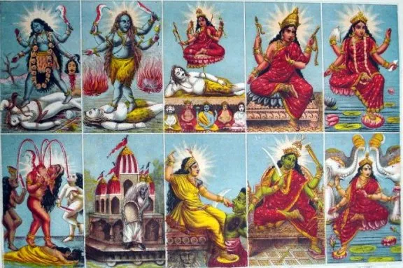 Kali, Tara, Shodashi, Bhuvaneshvari, Bhairavi, Chhinnamasta, Dhumavati, Bagalamukhi, Matangi, and Kamala.