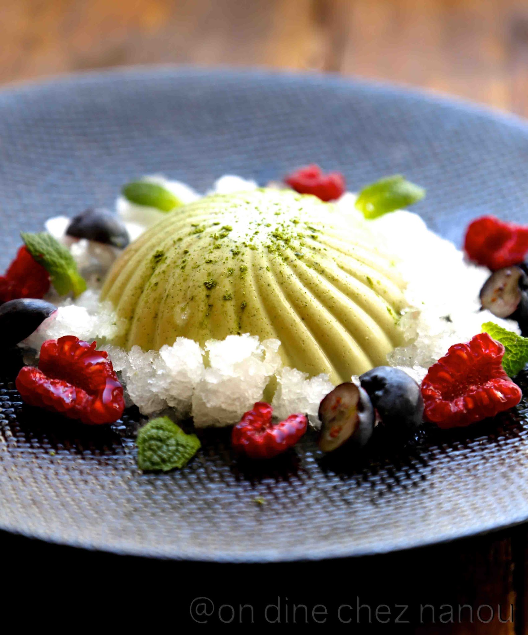 pannacotta, thé matcha , menthe , granité citron