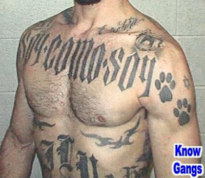 Bulldog paw tats on a Fresno gang member. If it were orange I'd say he was 
